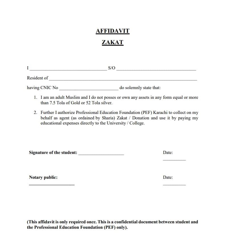 Zakat/Income Affidavit